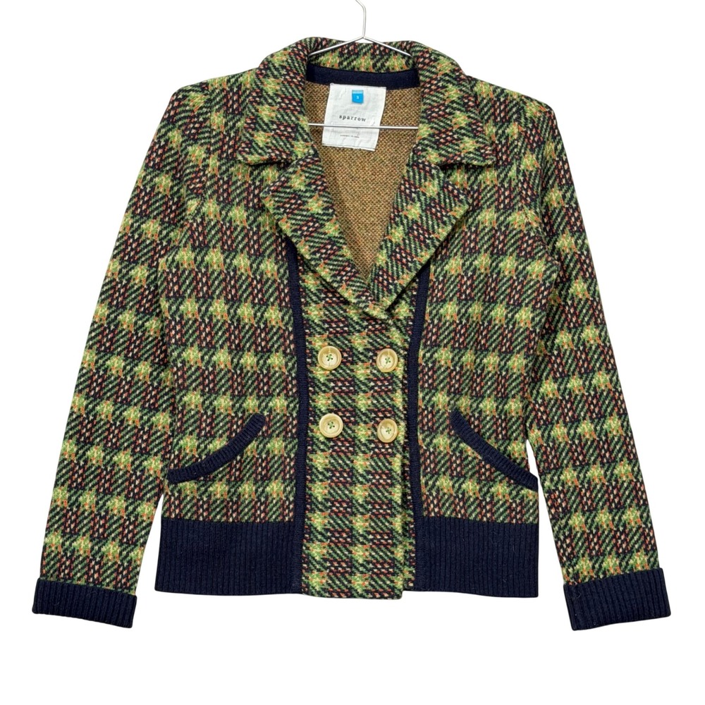 Sparrow Anthropologie Lambswool Plaid Knit Blazer Cottagecore Academia Preppy S